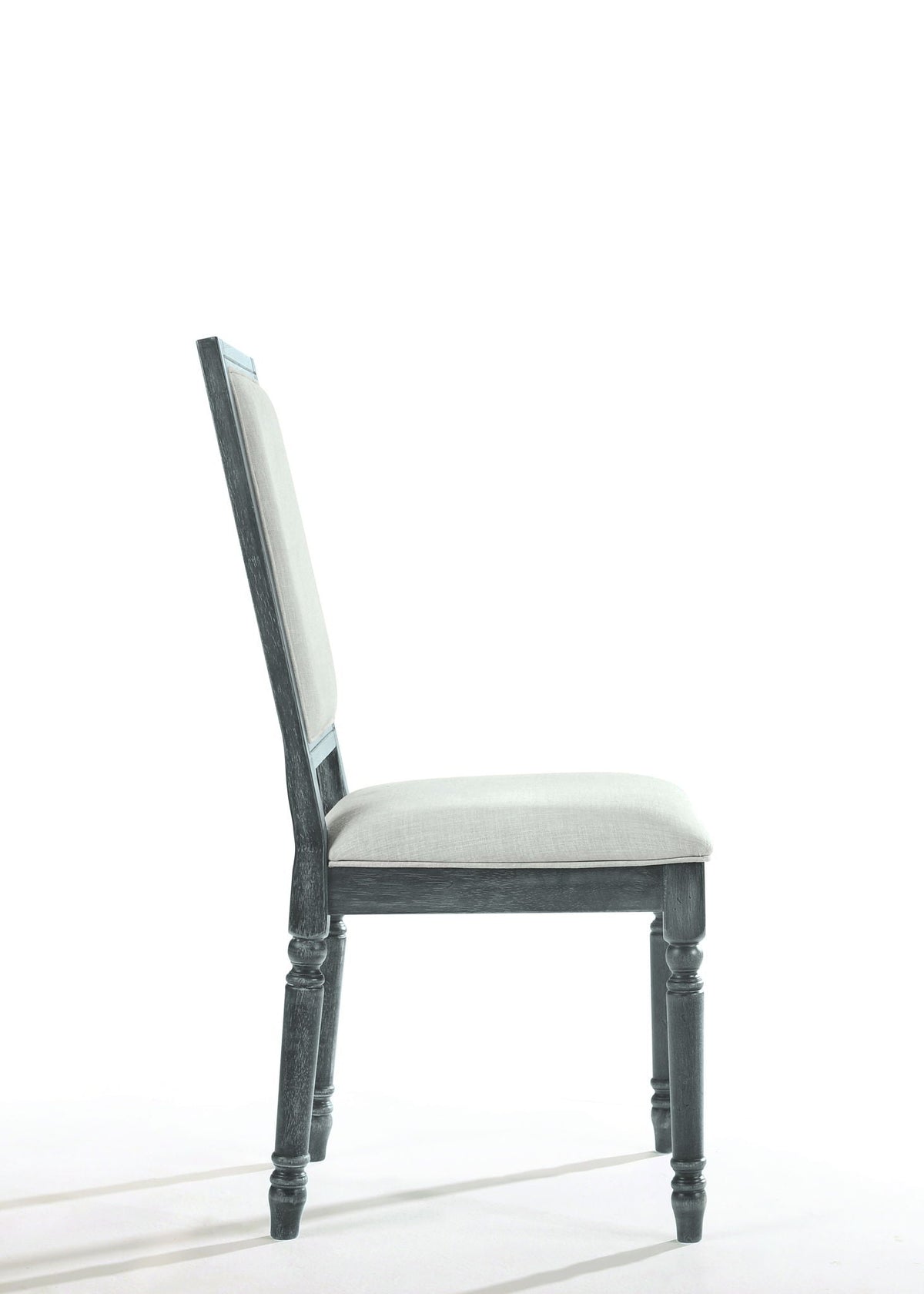 Weathered Side Chair with Cream Linen Upholstery - Cream / Gray