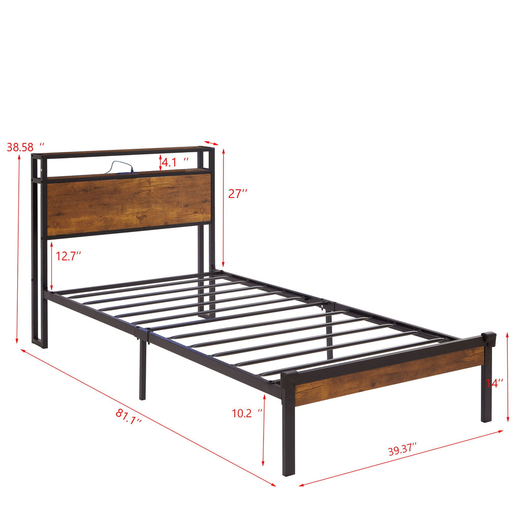 Platform Bed Frame With Wooden Headboard And Footboard