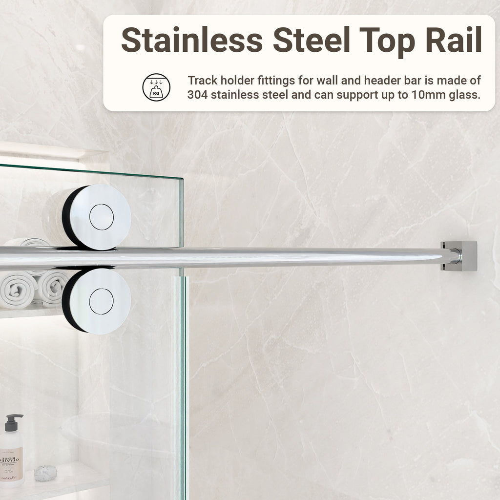 Frameless Single Sliding Shower Door with Stainless Steel Rollers - Chrome