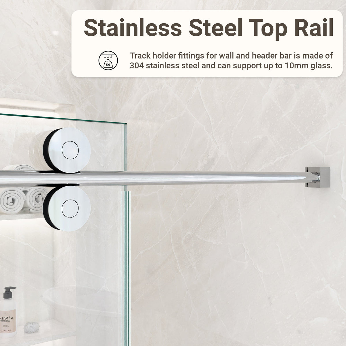 Frameless Single Sliding Shower Door with Stainless Steel Rollers - Chrome
