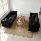 Velvet Sectional Sofa Set with Gold Metal Legs - Cream White