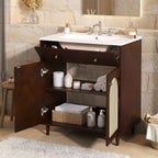 Modern Bathroom Vanity with Ceramic Sink and Adjustable Shelf - Dark Brown or White