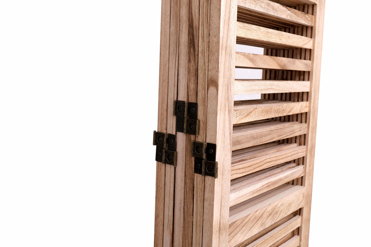 Light Brown Panel Folding Room Divider with Metal Hinges - Solid Wood