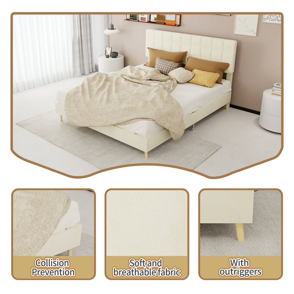 Modern Upholstered Queen Bed Frame with Tufted Headboard – Holland Velvet