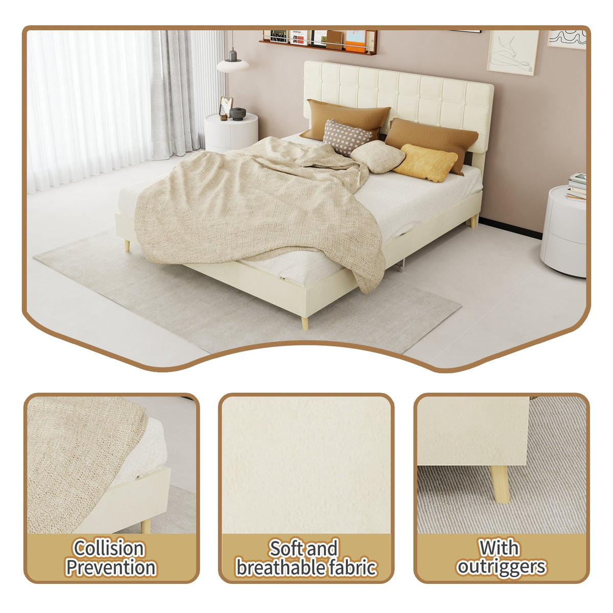 Modern Upholstered Queen Bed Frame with Tufted Headboard – Holland Velvet