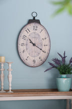 Antique Oval Wall Clock with Easy-Hang Design - Ivory