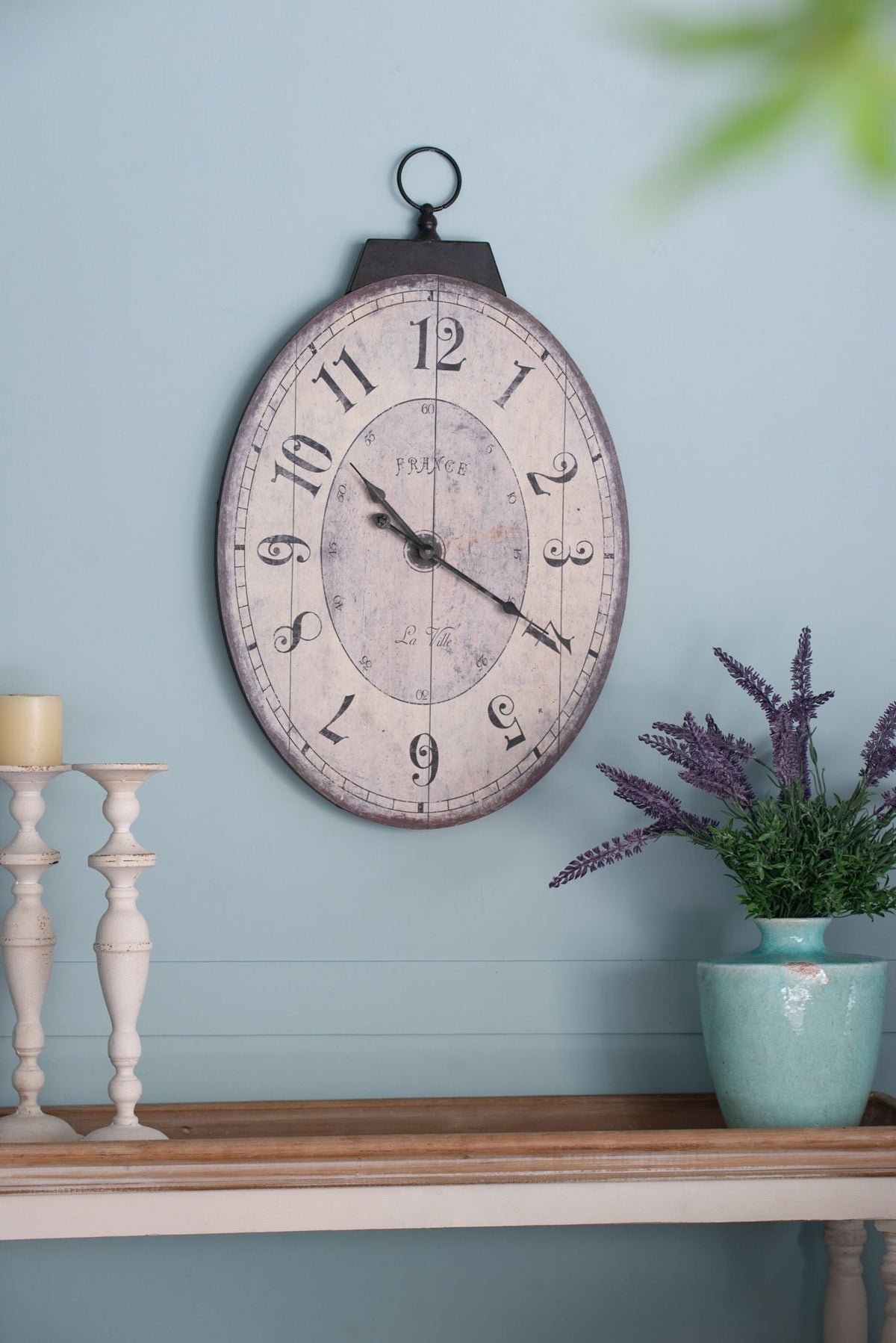 Antique Oval Wall Clock with Easy-Hang Design - Ivory
