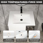 24" Wall-Mounted Bathroom Vanity with Ceramic Sink - Glossy White