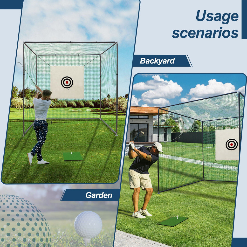Golf Practice Net Cage with Metal Frame Hitting Net Kit - Black