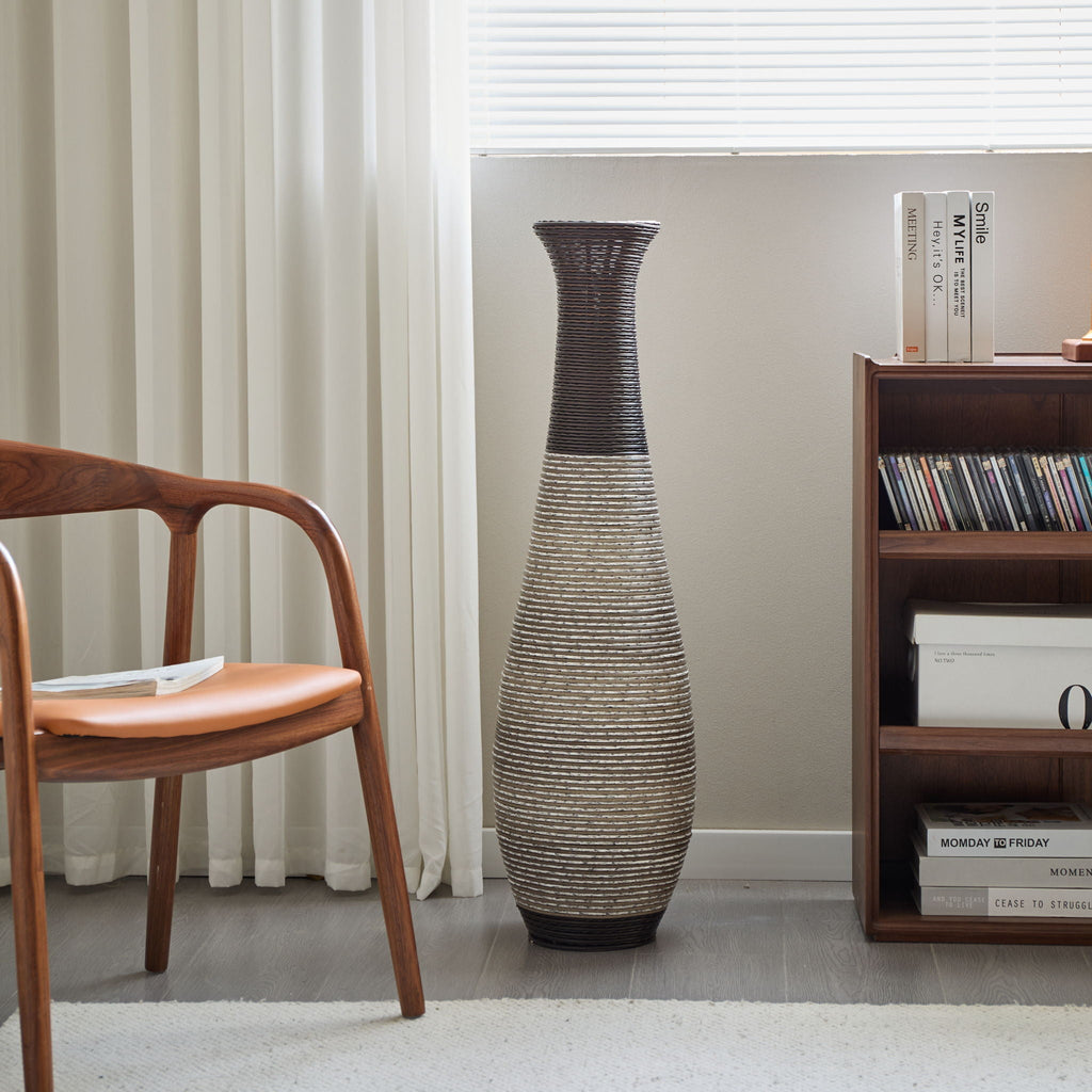 Tall Artificial Rattan Floor Vase with Two-Tone Finish - Black / Gray