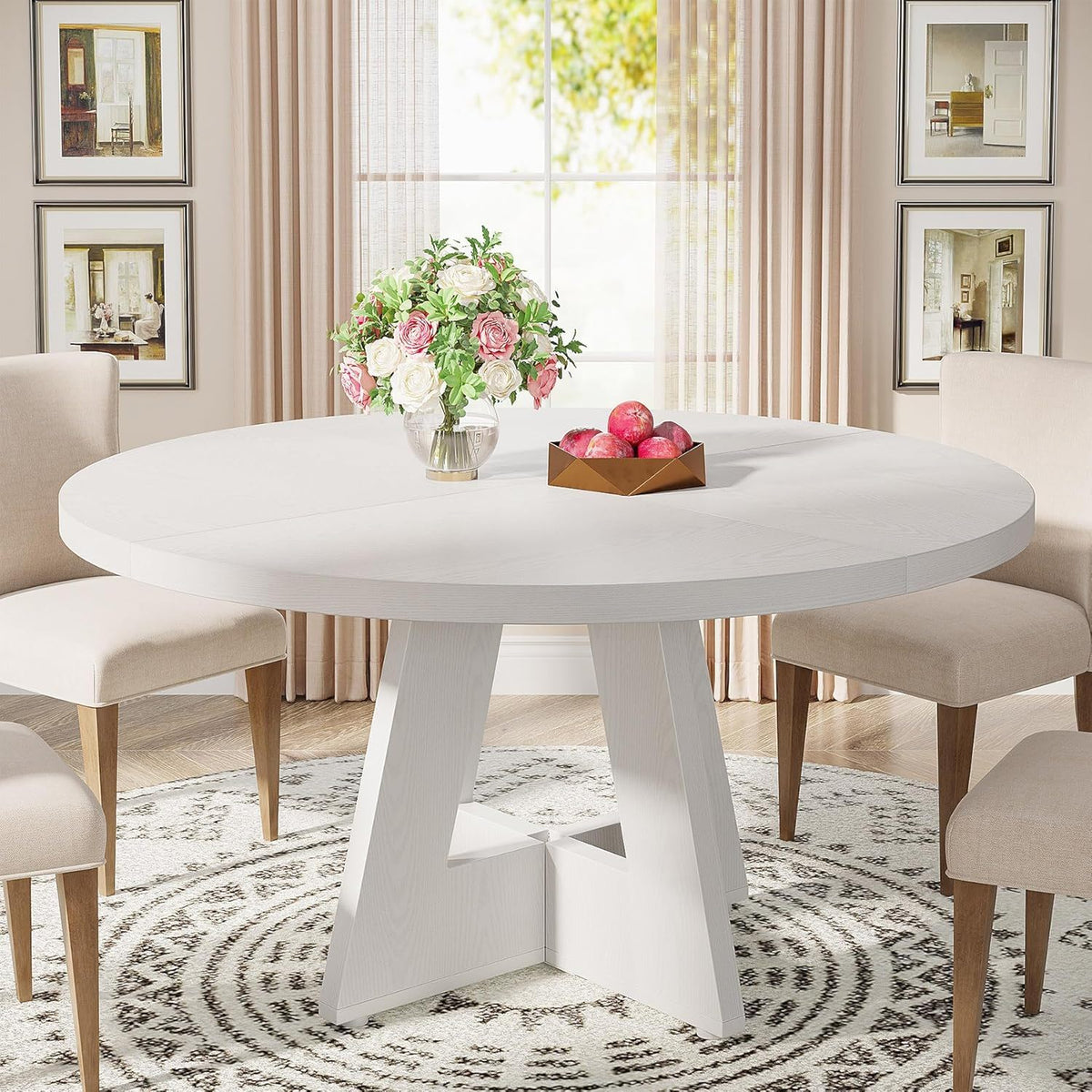 Round Dining Cross Base Kitchen Table with Engineered Wood - Assorted Colors