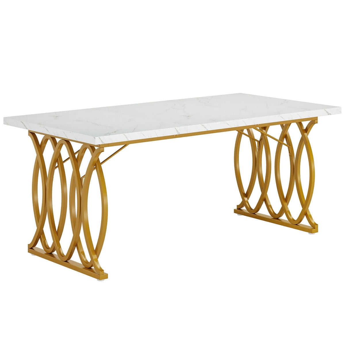 Large Rectangular Dining Table with Geometric Legs - White and Gold