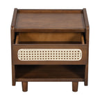 Walnut Nightstand with Rattan Detail for Modern Bedrooms - Walnut