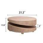 Modern Round Wood Coffee Table with Sculptural Two-Tier Design - Natural