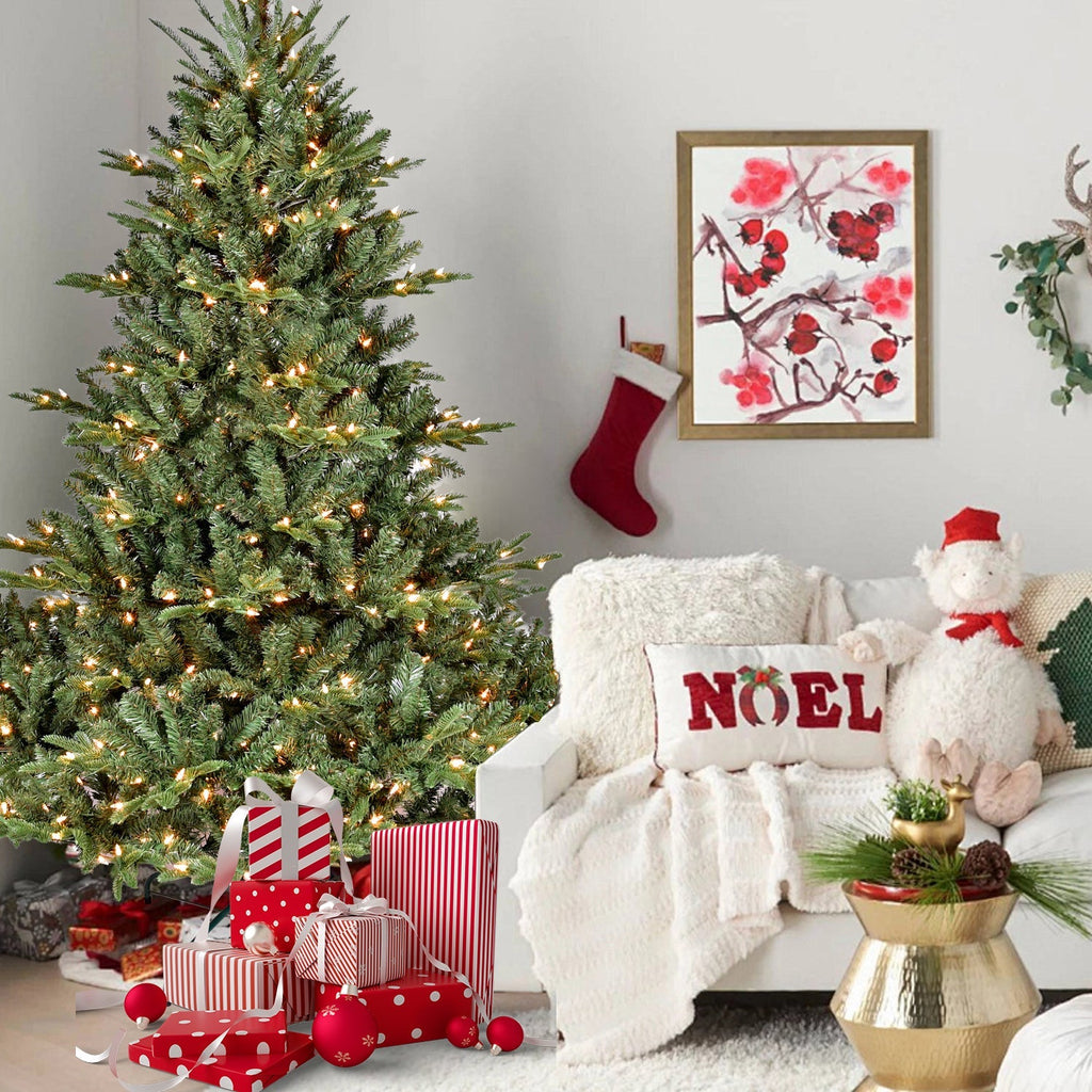 Full-Bodied Pre-Lit Evergreen Christmas Tree with 350 Warm White Lights - Green