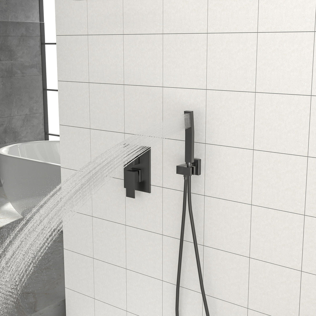 Dual Shower Head 10" Ceiling Mount Shower System with Rough In Valve - Matte Black