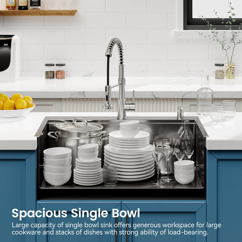 Stainless Steel Kitchen Sink with Overmount Single Bowl - Brushed Finish