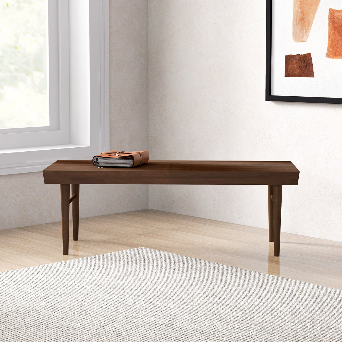 Dark Brown Wood Accent Bench with Solid Wood Frame - Mia