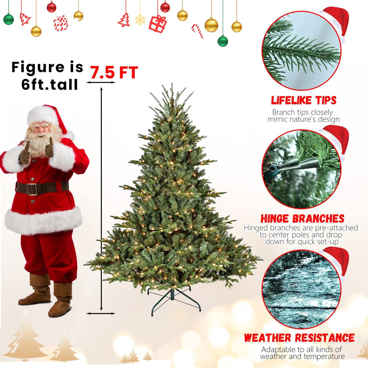 Full-Bodied Pre-Lit Evergreen Christmas Tree with 350 Warm White Lights - Green