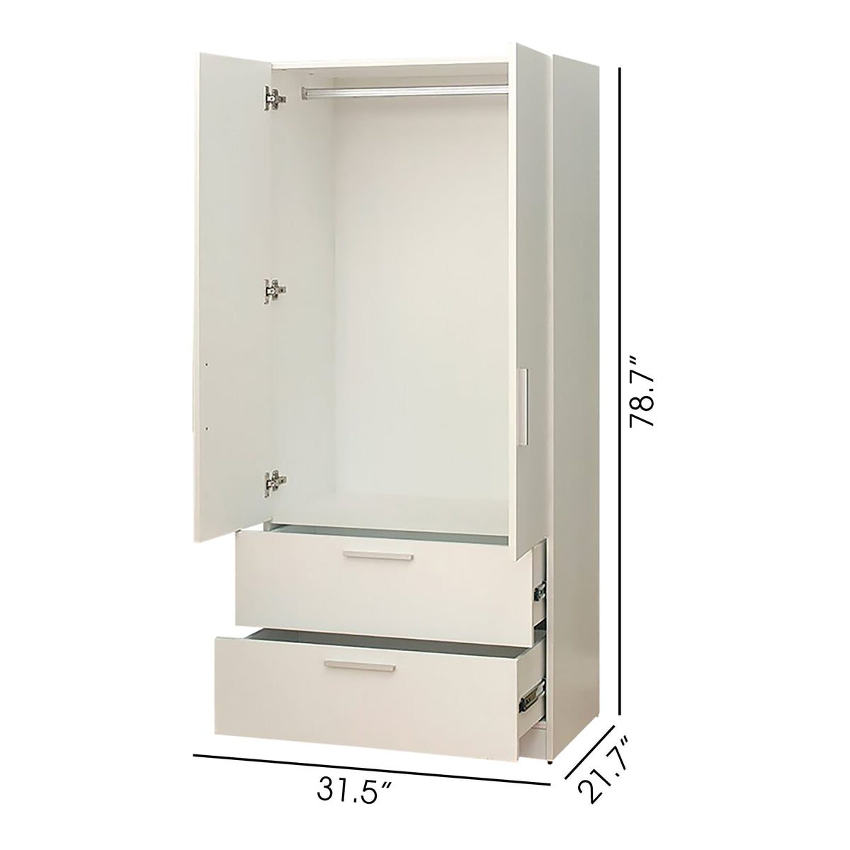 Emma Two-Door Wood Closet with Drawers and Hanging Bars - Solid Wood
