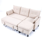 Reversible Chaise Sleeper Sectional Sofa with Storage - Cotton-Linen Upholstery