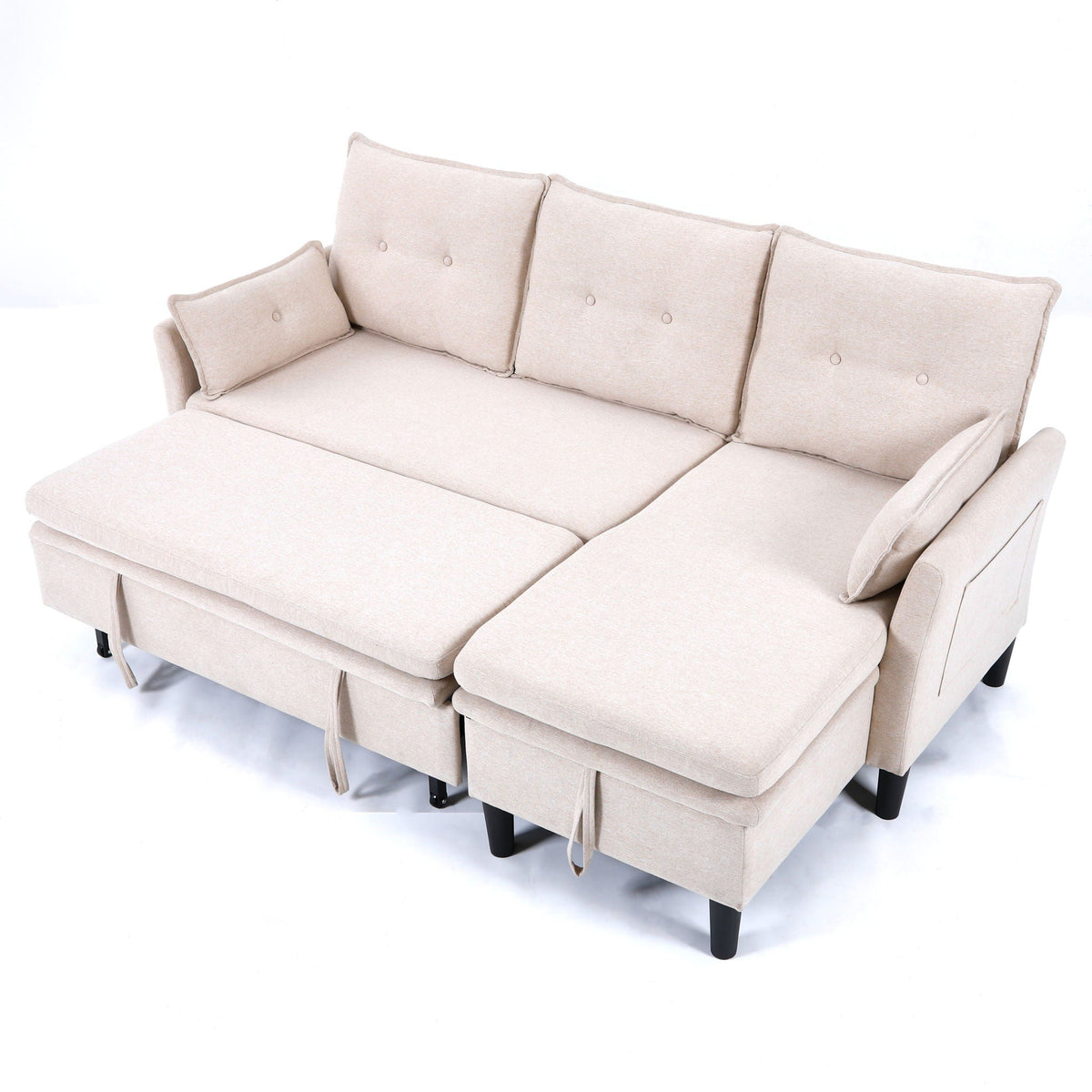 Reversible Chaise Sleeper Sectional Sofa with Storage - Cotton-Linen Upholstery