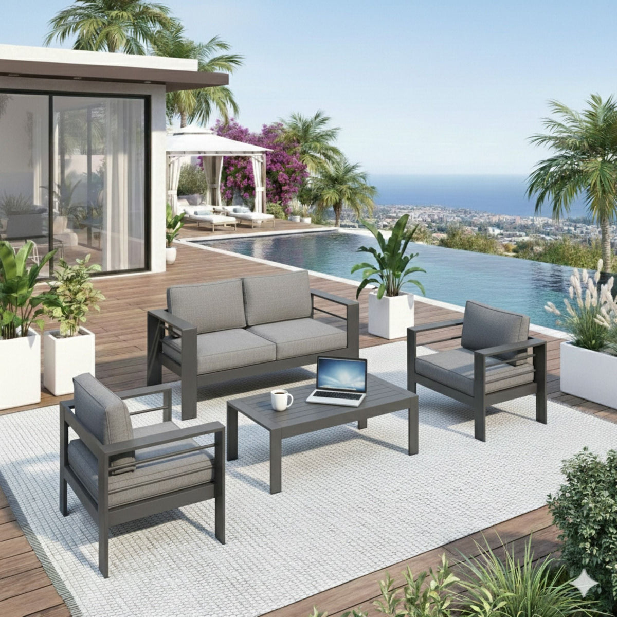 Outdoor Patio Set with All-Weather Cushions - Dark Gray