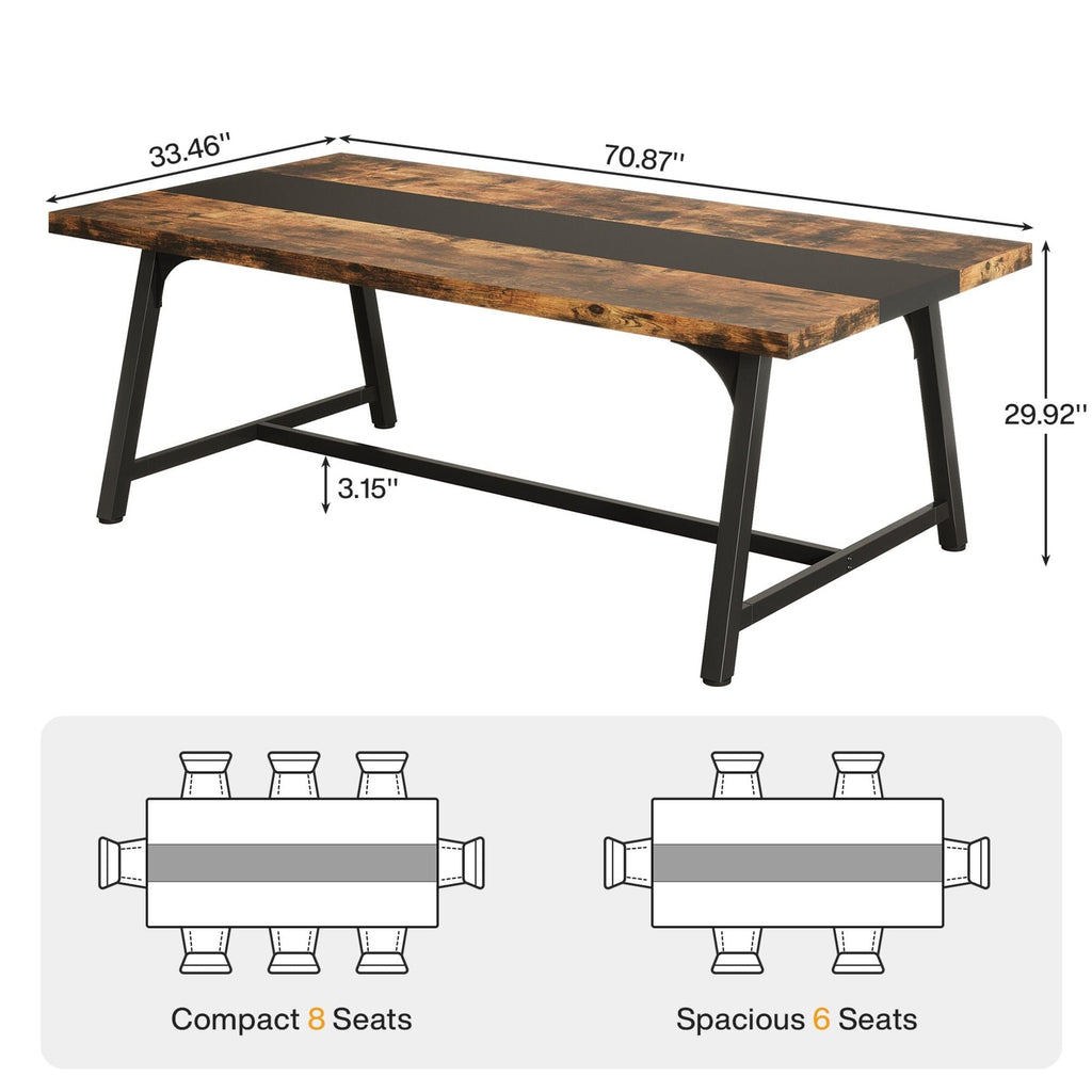 Modern Rectangular Conference Table for 6-8 People with Durable Frame - Dark Gray or Dark Brown