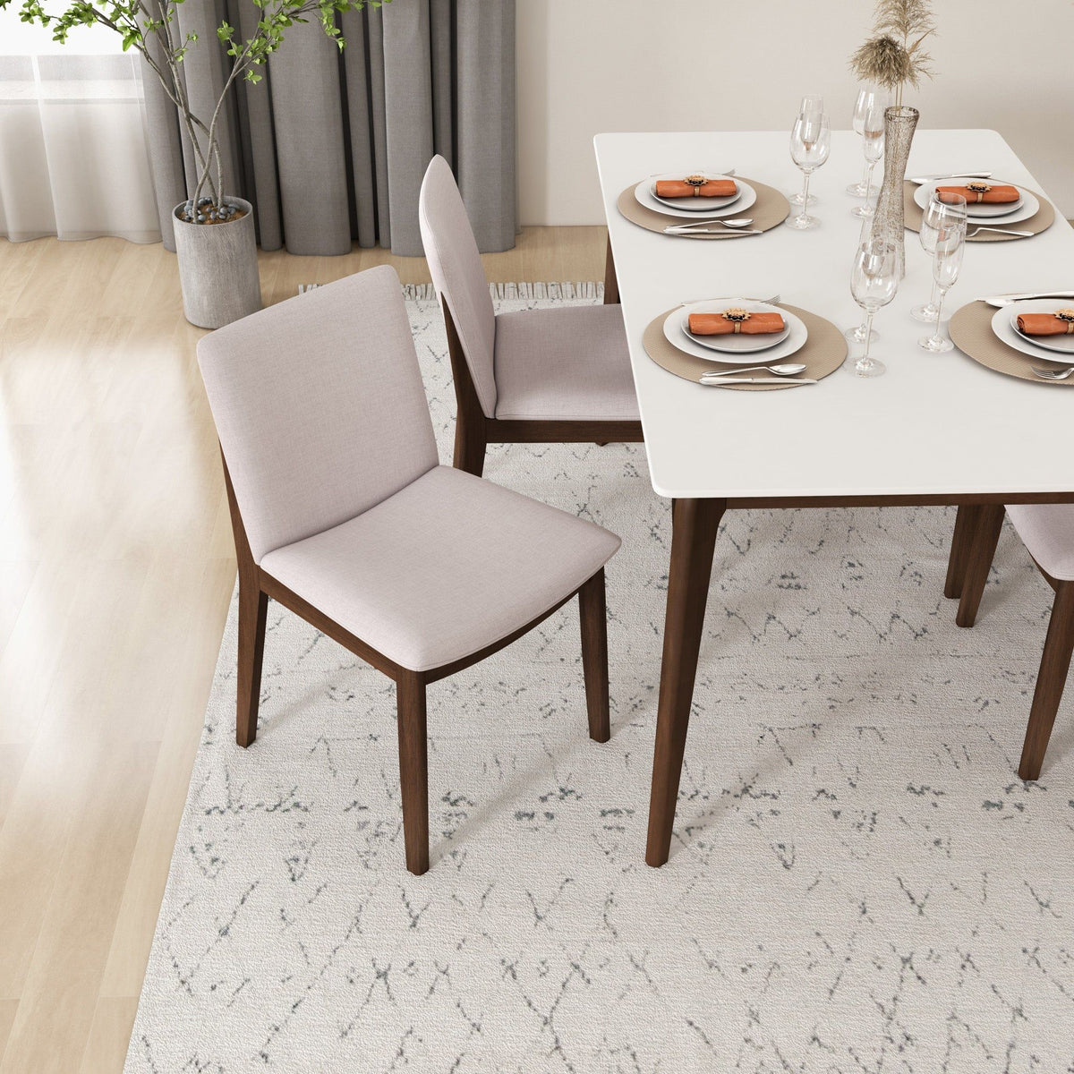 Mid-Century Modern Solid Wood Dining Chair Set with Fabric Upholstery - Multiple Colors