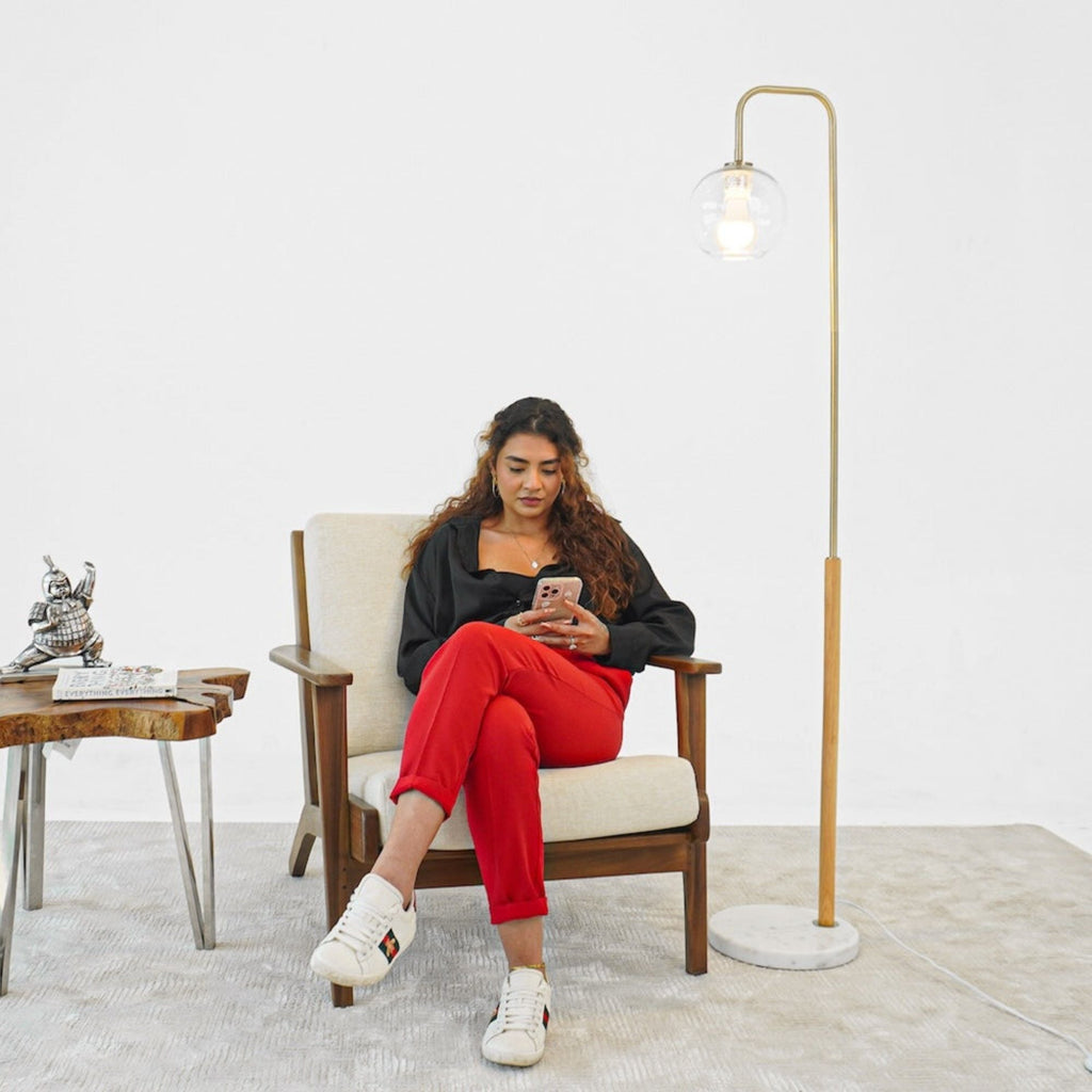 Tall Corner Floor Lamp with Foot Switch - White