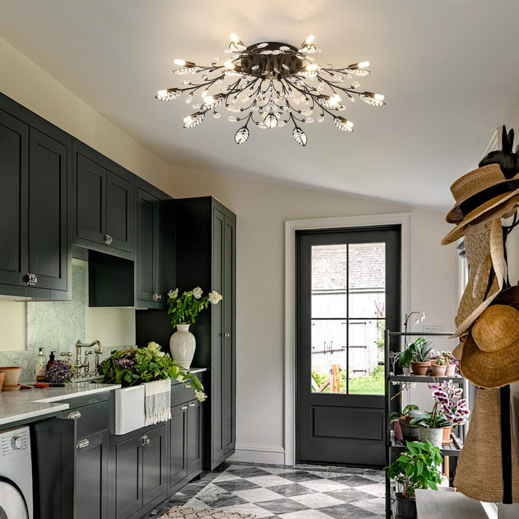 15-Light Chandelier with Crystal Accents - Matte Black