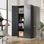 Heavy Metal Garage Storage Cabinet with Locking Doors - Black or White