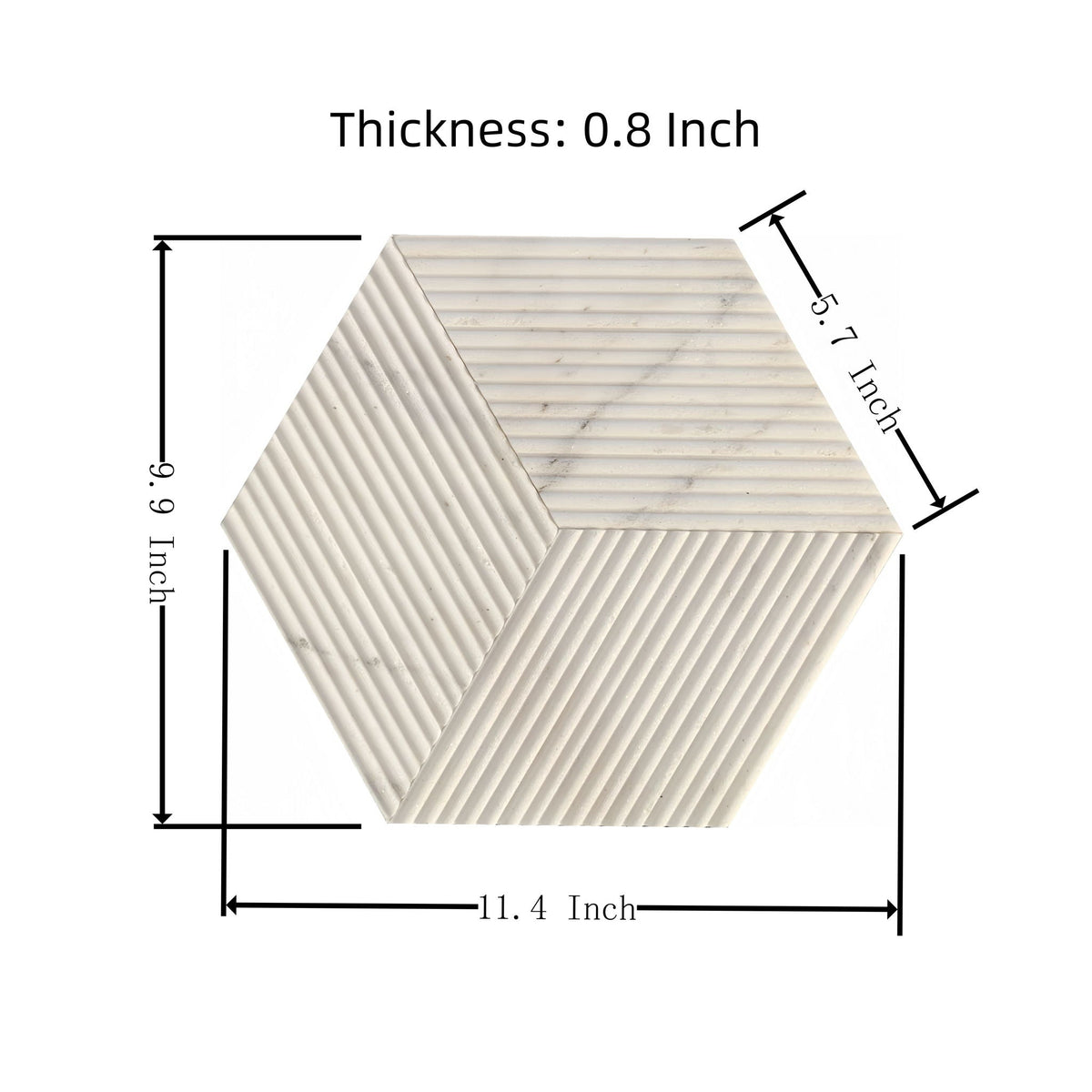 Hexagon Natural Stone Marble Decorative Tile Set with 3D Fluted Texture - Gray or White