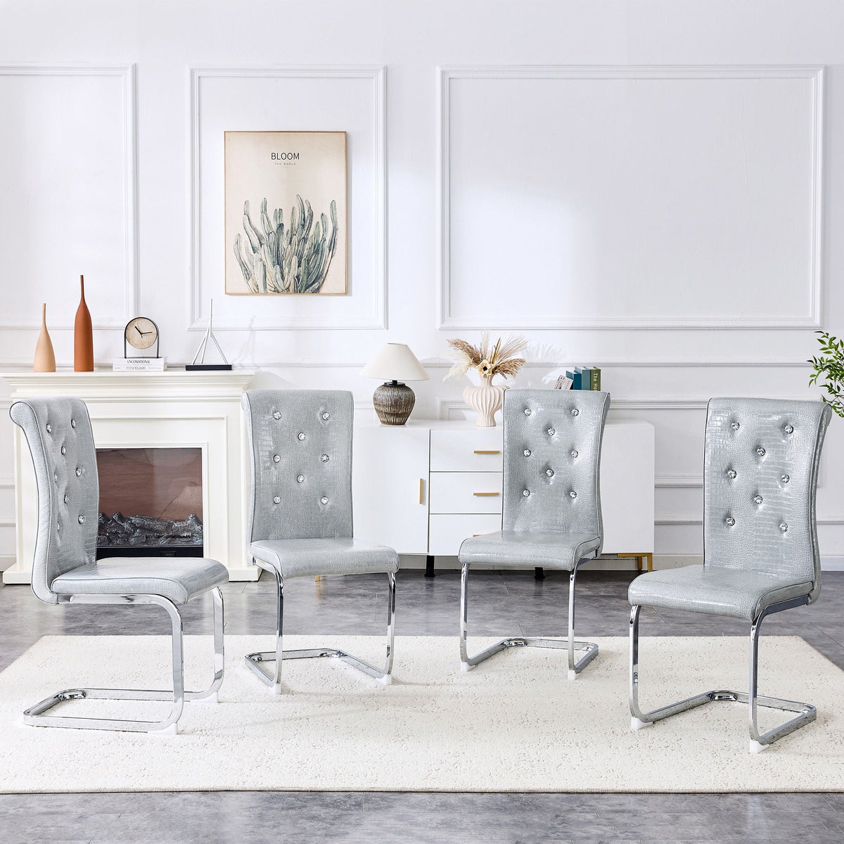 Elegant Design Upholstered Dining Chairs with Crystal Details - Multiple Colors