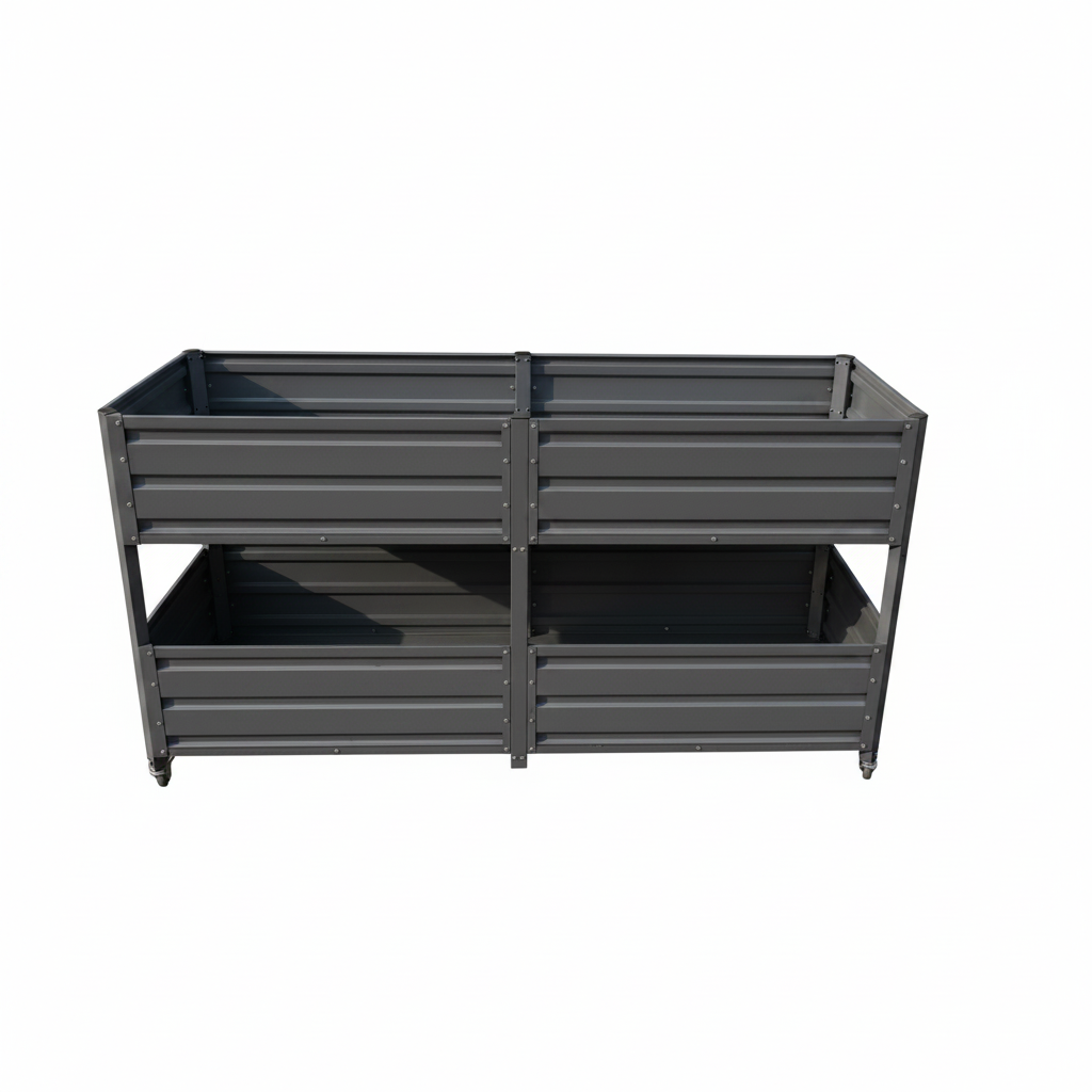 Dual Tier Metal Raised Garden Bed with Lockable Wheels - Grey or Green