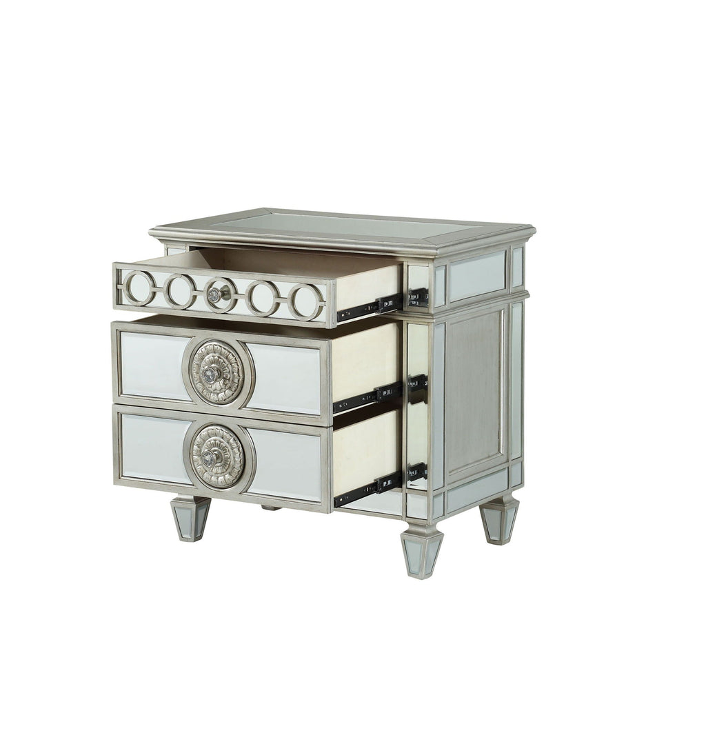 Mirrored Nightstand with Felt-Lined Drawer - Silver