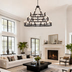 39.37 Inch 3-Tier Wagon Wheel Chandelier with 36 Lights - Matte Black