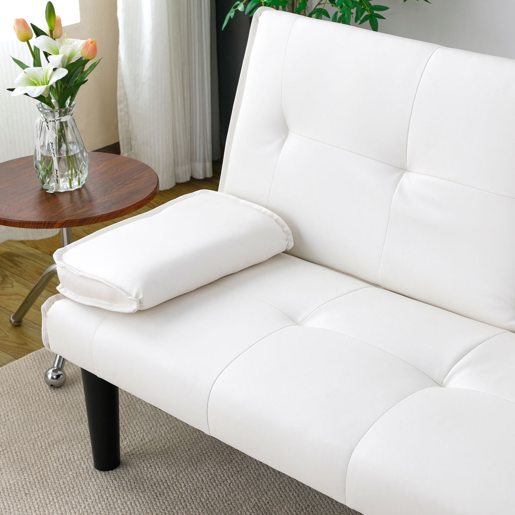 Foldable Sofa Bed with Cup Holder and Solid Wood Frame - Multiple Colors