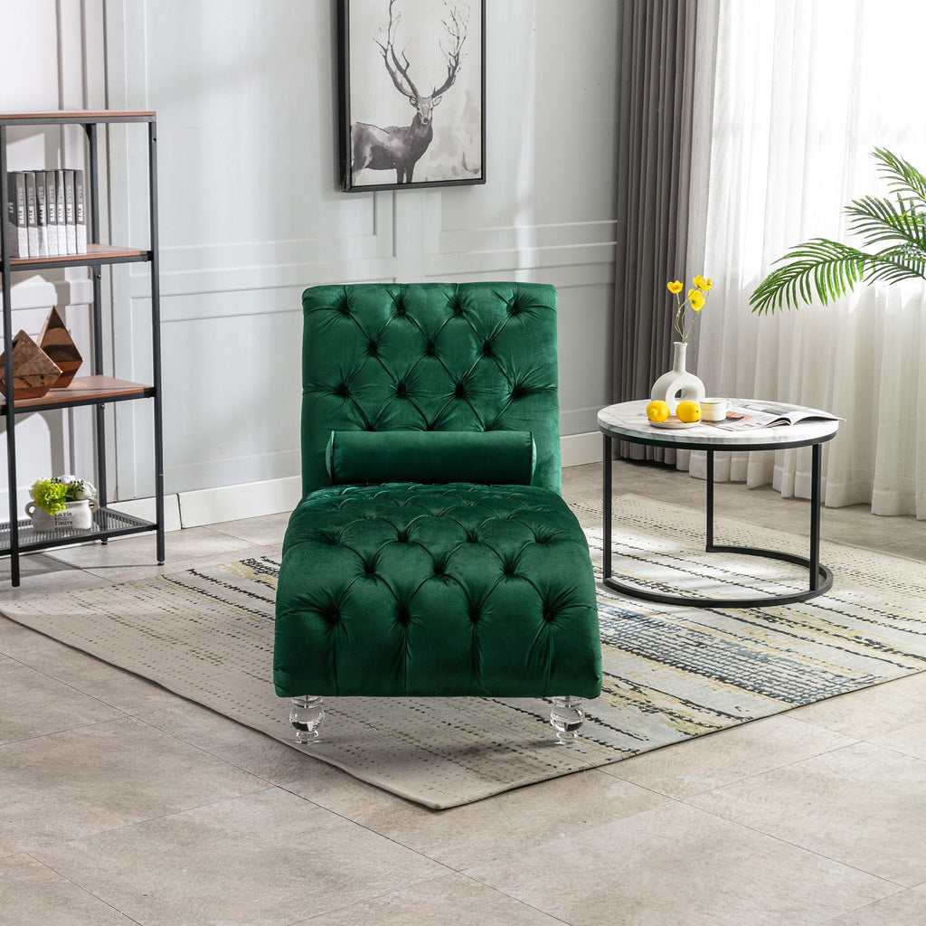 Velvet Button Tufted Chaise Lounge with Pillow - Multiple Colors