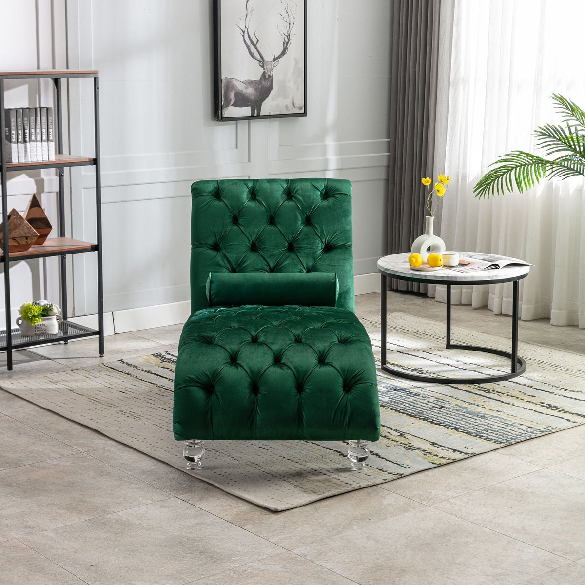 Velvet Button Tufted Chaise Lounge with Pillow - Multiple Colors
