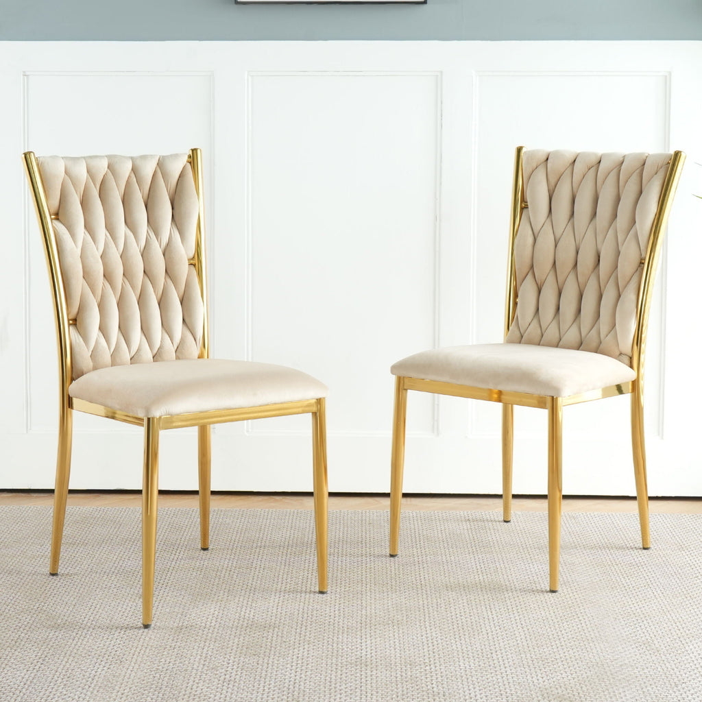 Modern Dining Chair Set with Plated Metal Legs - Multiple Colors