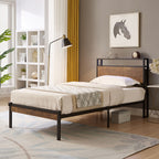 Platform Bed Frame With Wooden Headboard And Footboard