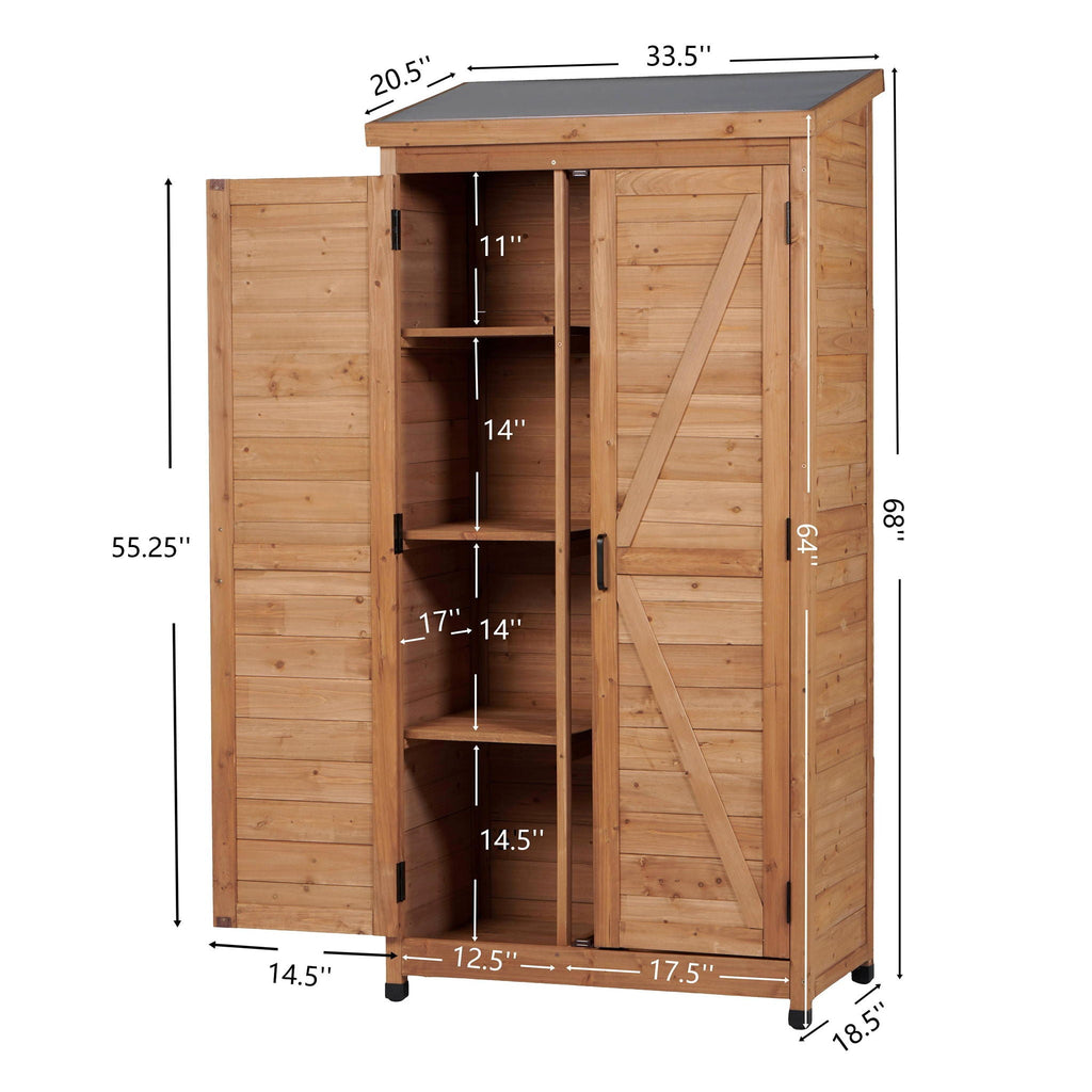 Outdoor Storage Shed with Vertical Tool Cabinet - Solid Wood, Dark Gray or Light Brown