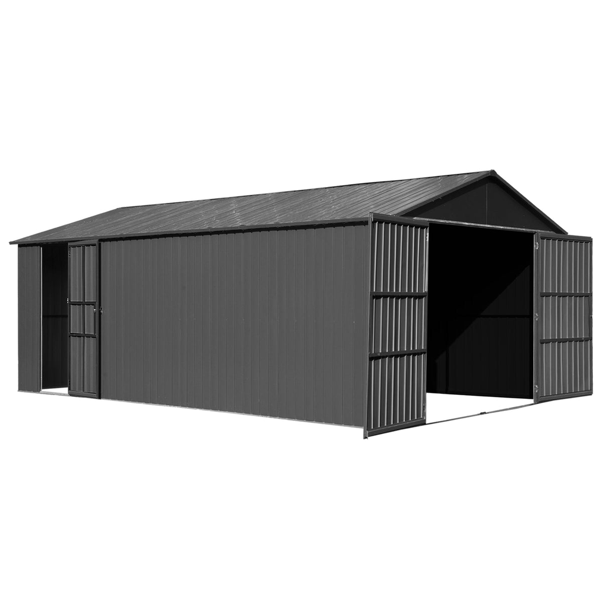 12x15FT Outdoor Metal Garage Shed with Lockable Doors - Metal