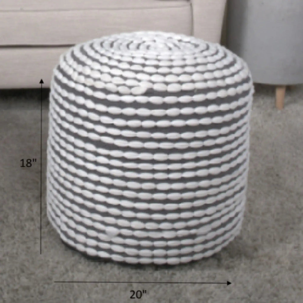 Handcrafted Cylindrical Accent Pouf with Water Resistant Fabric - White, Green, Black