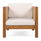 Outdoor Club Chair with Wicker Armrest - Beige
