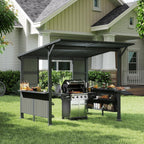 9x10FT Hardtop Grill Gazebo with Storage Shelves - Steel