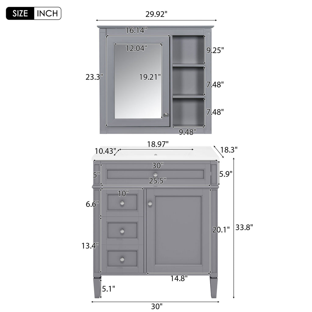 Bathroom Vanity with Medicine Cabinet and Storage - Multiple Colors