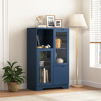 Modern Cabinet with Glass Doors and Drawer - Adjustable Shelves - Multiple Colors