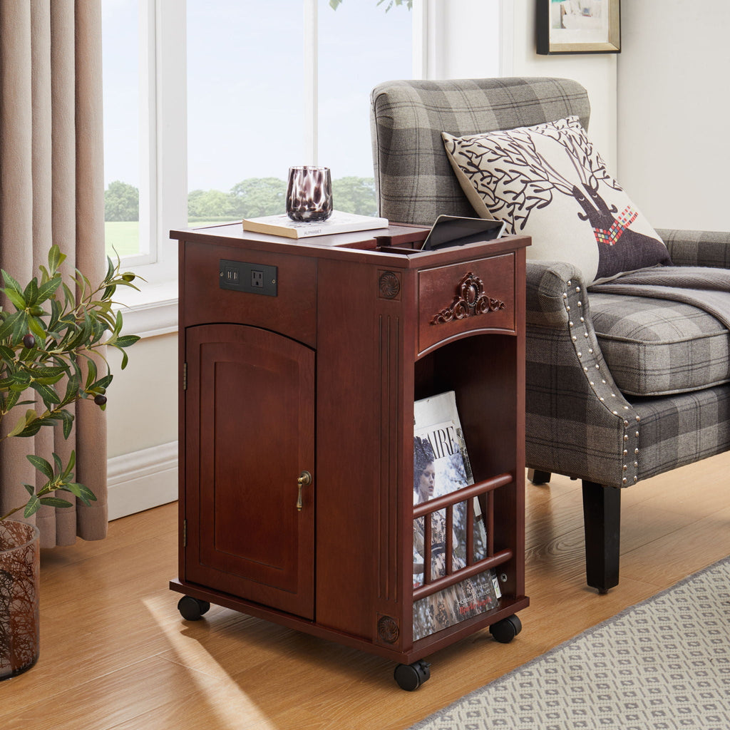 Traditional End Table with Charging Station - Red Walnut